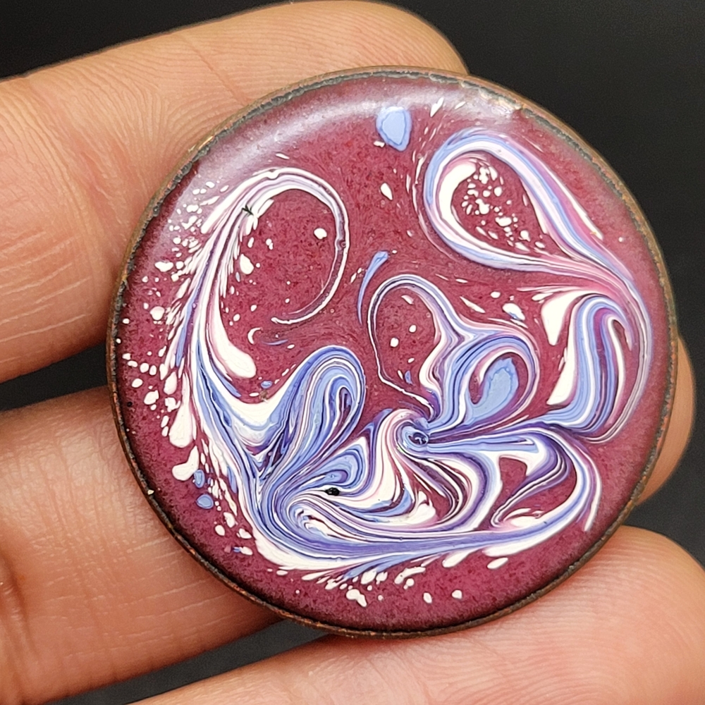 Handmade Burgundy Swirl Enamel Brooch - Artistic Women's Jewelry